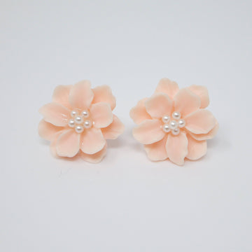 Pink Flower Pearl Earrings, Bridal Jewelry, Bridal Stud Earrings, Bridal Earrings, Statement Earrings, Bridesmaid Earring.
